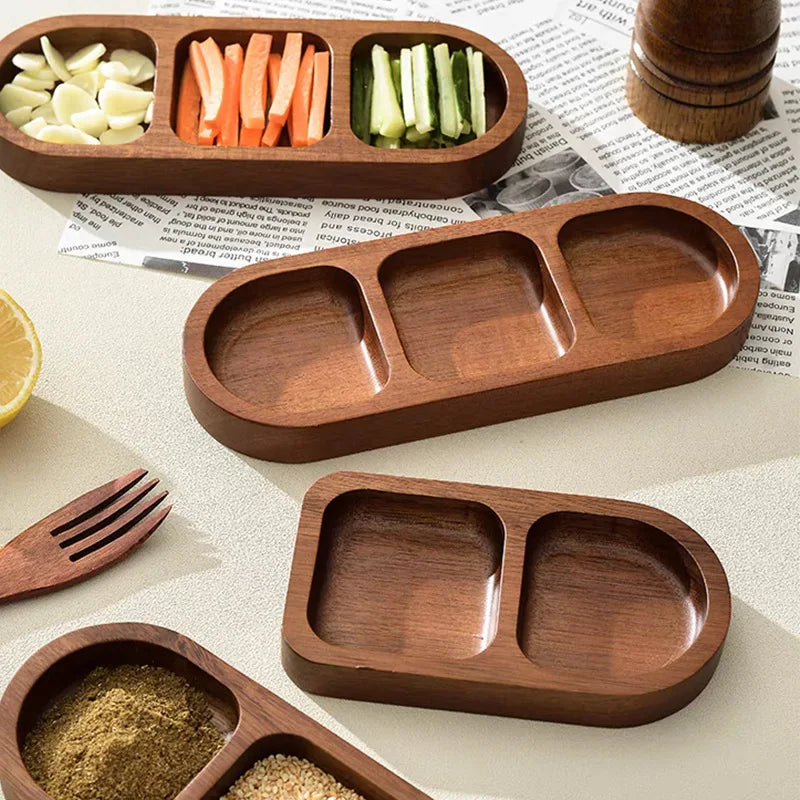 Solid Wood Divided Condiment & Snack Tray
