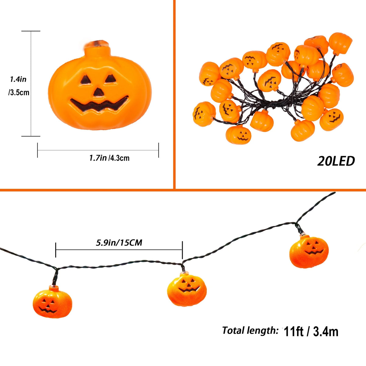 Jack-O'-Lantern Pumpkin LED String Lights – Battery Powered Halloween Decor