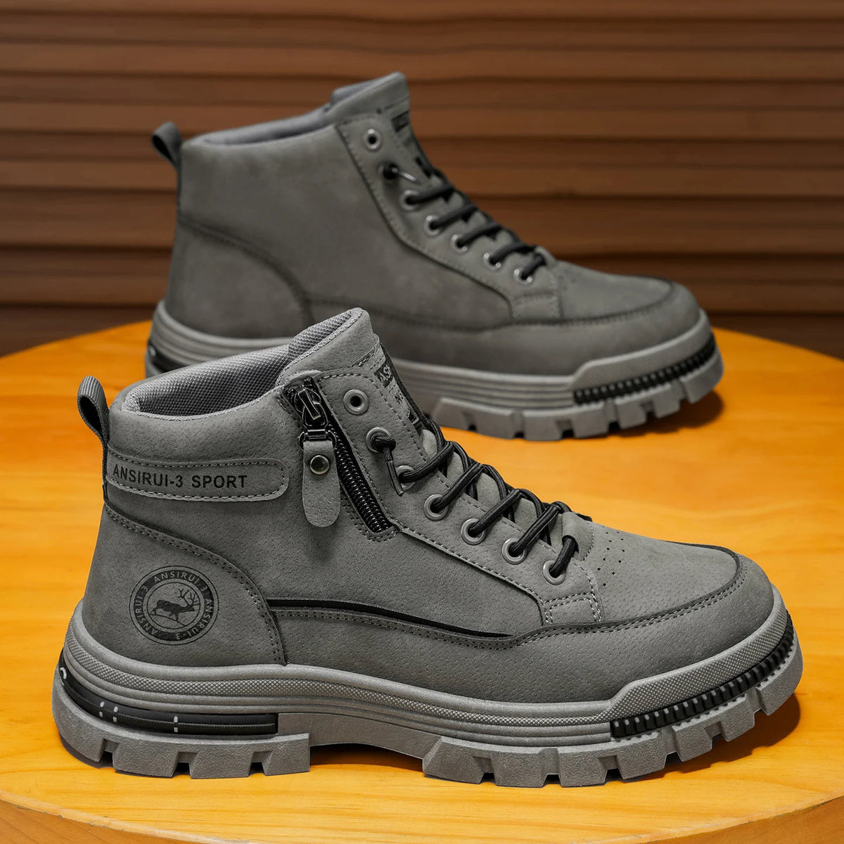 Men'S High Top Combat Boots Side Zipper Platform Non Slip Outdoor Casual Work Ankle Boots