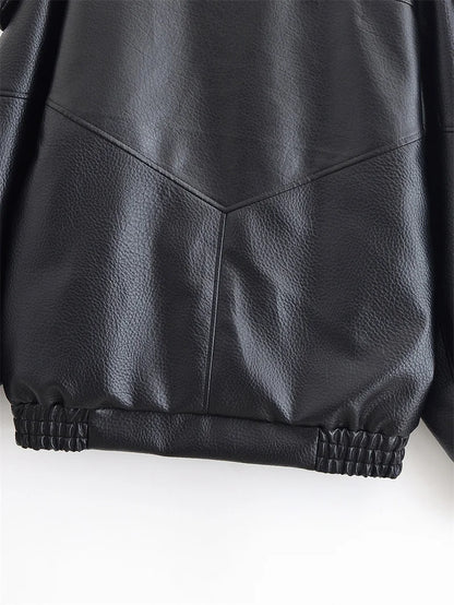Chaqueta de cuero sintético con cremallera para mujer Guobioziy