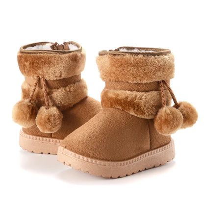Kids' Pom-Pom Snow Boots – Plush-Lined Winter Boots with Side Zip