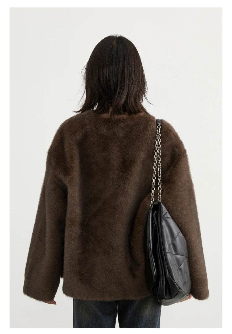 CHIC VEN Women's Jacket Loose Casual Solid Overcoat New Female Plush Coat V-neck Woman Outerwear Autumn Winter 2026