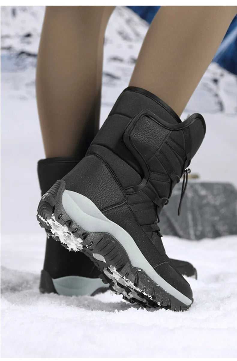 Brand Men's Winter Shoes Waterproof Men's Boots Warm Plush Couple Snow Boots Outdoor Non-slip Hiking Boots Men Work Ankle Boots