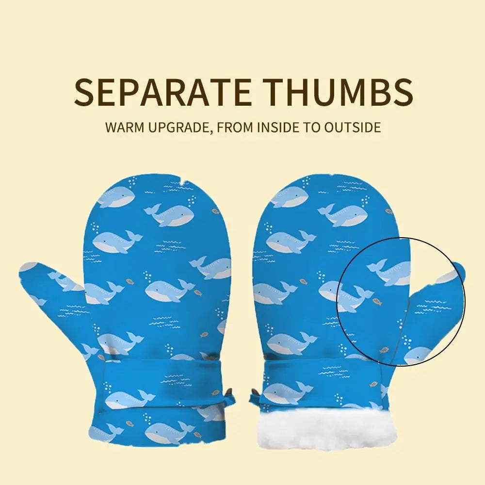 Kids' Printed Fleece-Lined Snow Mittens with Anti-Lost Clip