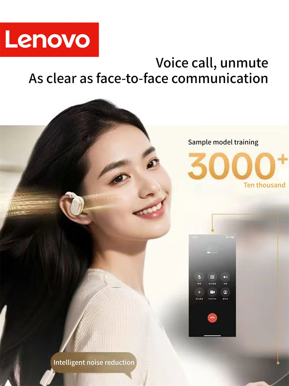 Lenovo EA366 Open-Ear Wireless Earbuds – Ear-Hook Bluetooth Headphones with Charging Case