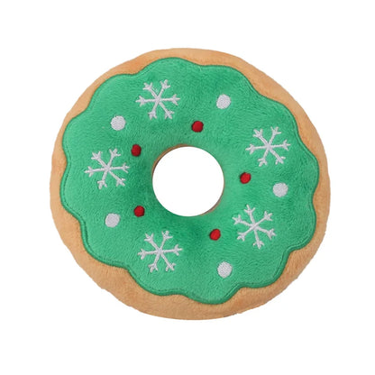 Plüsch-Kauspielzeug für Hunde mit Quietschgeräusch, Weihnachtsmotiv mit Nikolaus, Rentier, Lebkuchenmännchen und Donut, Weihnachts-Plüschspielzeug für Katzen und Hunde, Quietsche-Haustierspielzeug