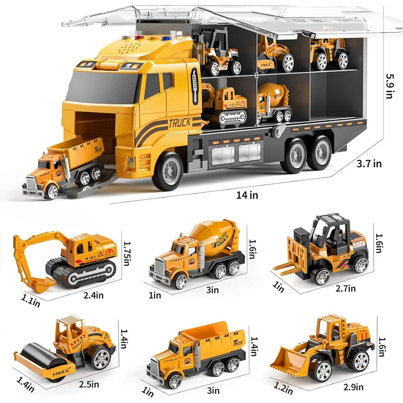 Light-Up Container Truck Toy Set – Carrier with 6 Mini Die-Cast Cars