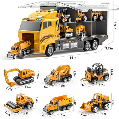 Light-Up Container Truck Toy Set – Carrier with 6 Mini Die-Cast Cars