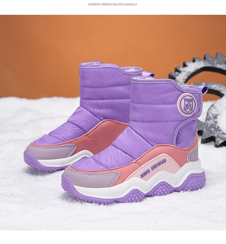 Kids' Plush-Lined Hook-and-Loop Winter Shoes