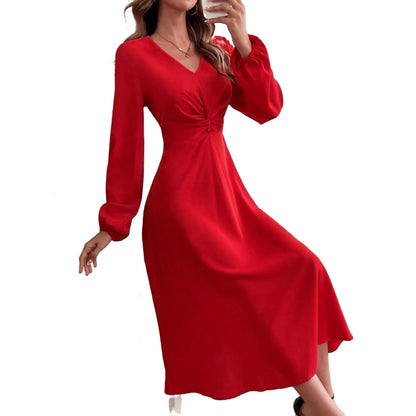 Vestido largo de mujer con cuello en V