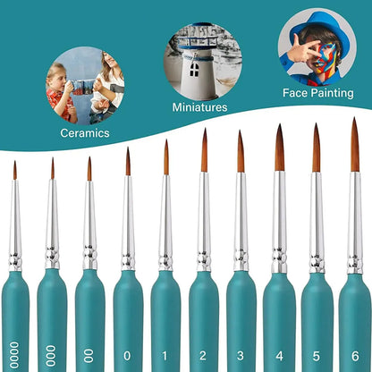 Miniature Detail Paint Brush Set – 10 or 11 Fine-Tip Brushes
