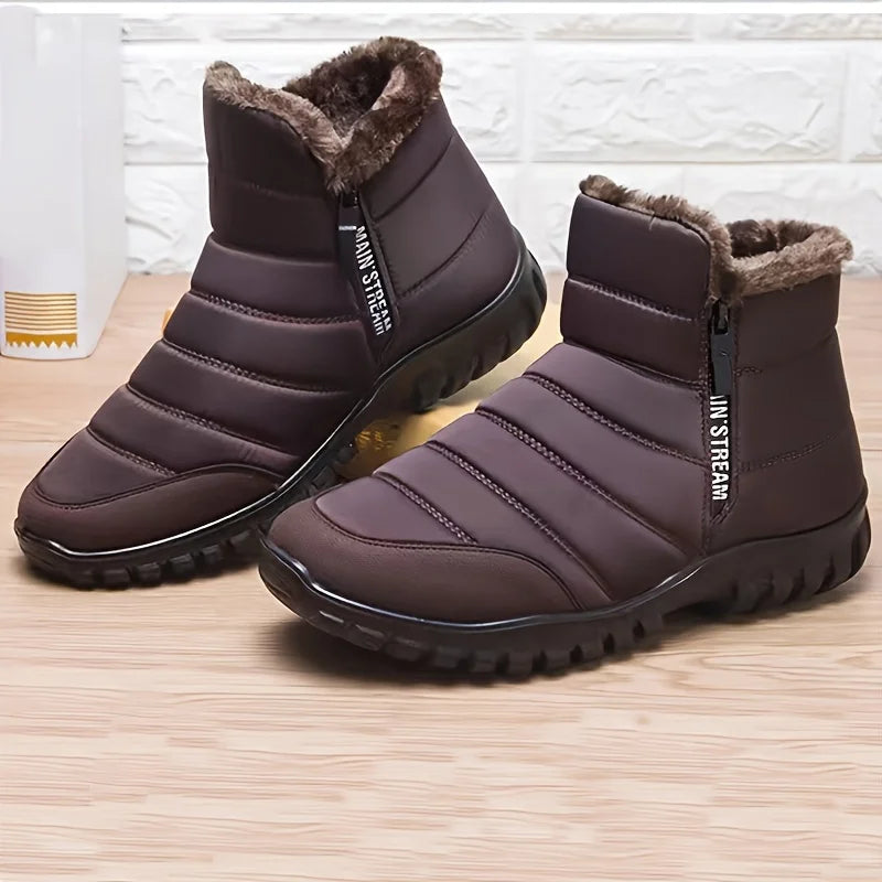 Winter Shoes Men's Sneakers Warm Cotton Zipper Snow Ankle Boots, Autumn Casual Shoes Waterproof Snow Boots Free Shipping Shoe