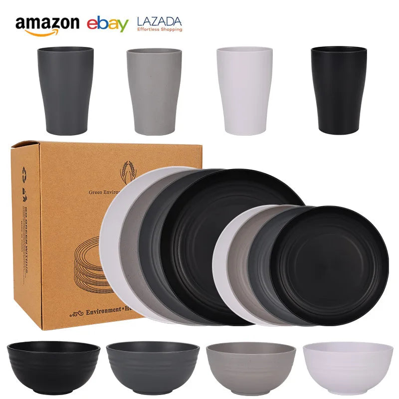 16-Piece Wheat-Straw Tableware Set