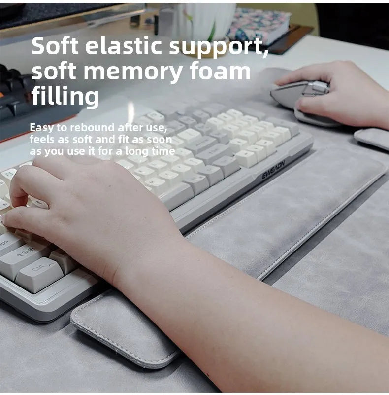 Large PU Leather Desk Mat with Keyboard Wrist Rest & Mouse Wrist Pad, Non-Slip Extended Pad for Office Gaming Desktop