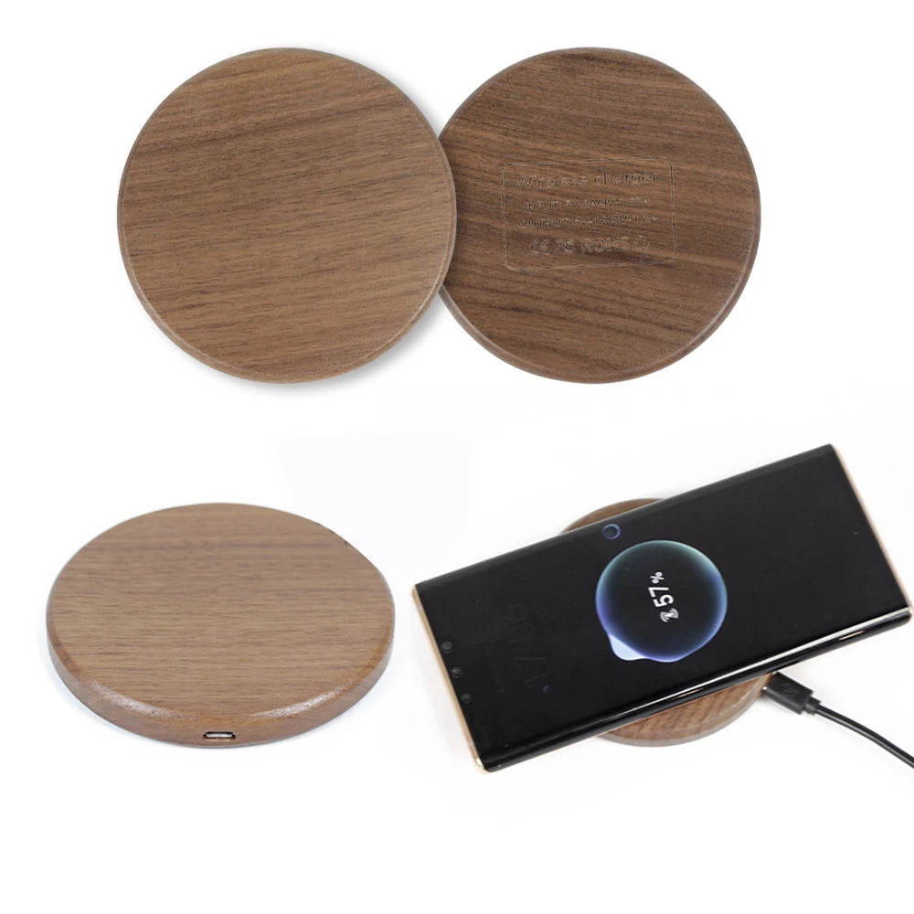 Slim Walnut Wood-Style 10W/15W Wireless Charger Pad