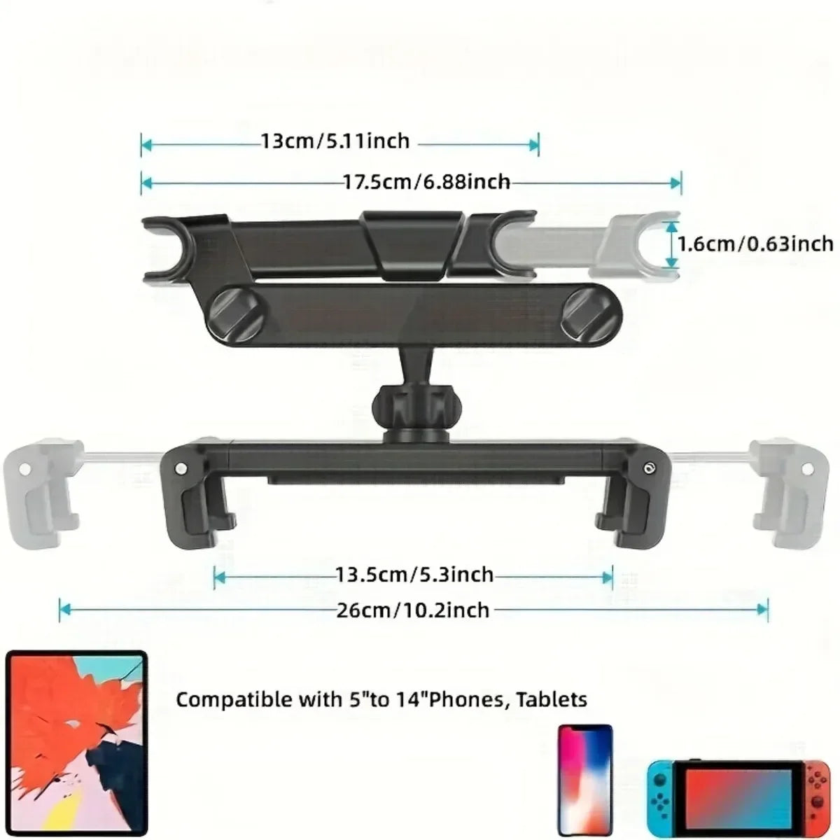 Long-Arm Car Headrest Phone & Tablet Holder