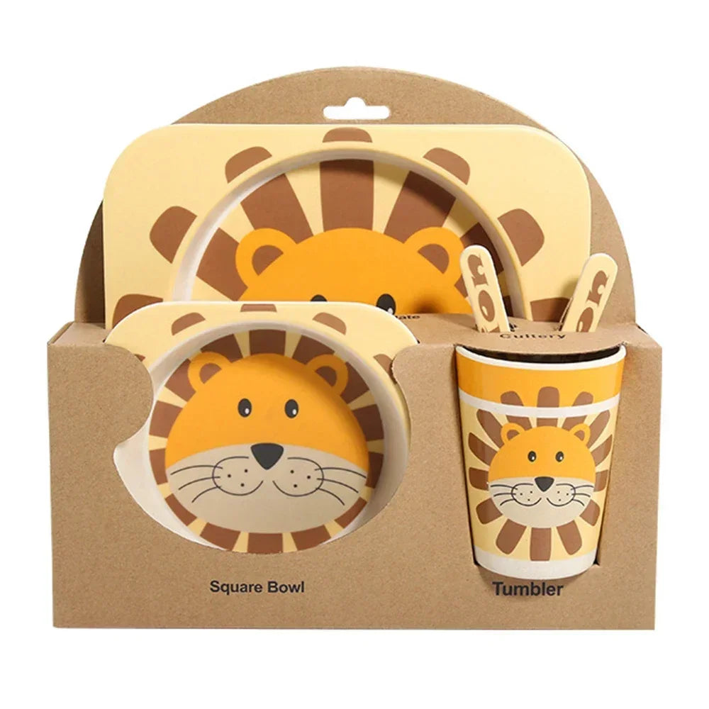 5-Piece Geometric Bamboo-Fibre Kids' Dinnerware Set