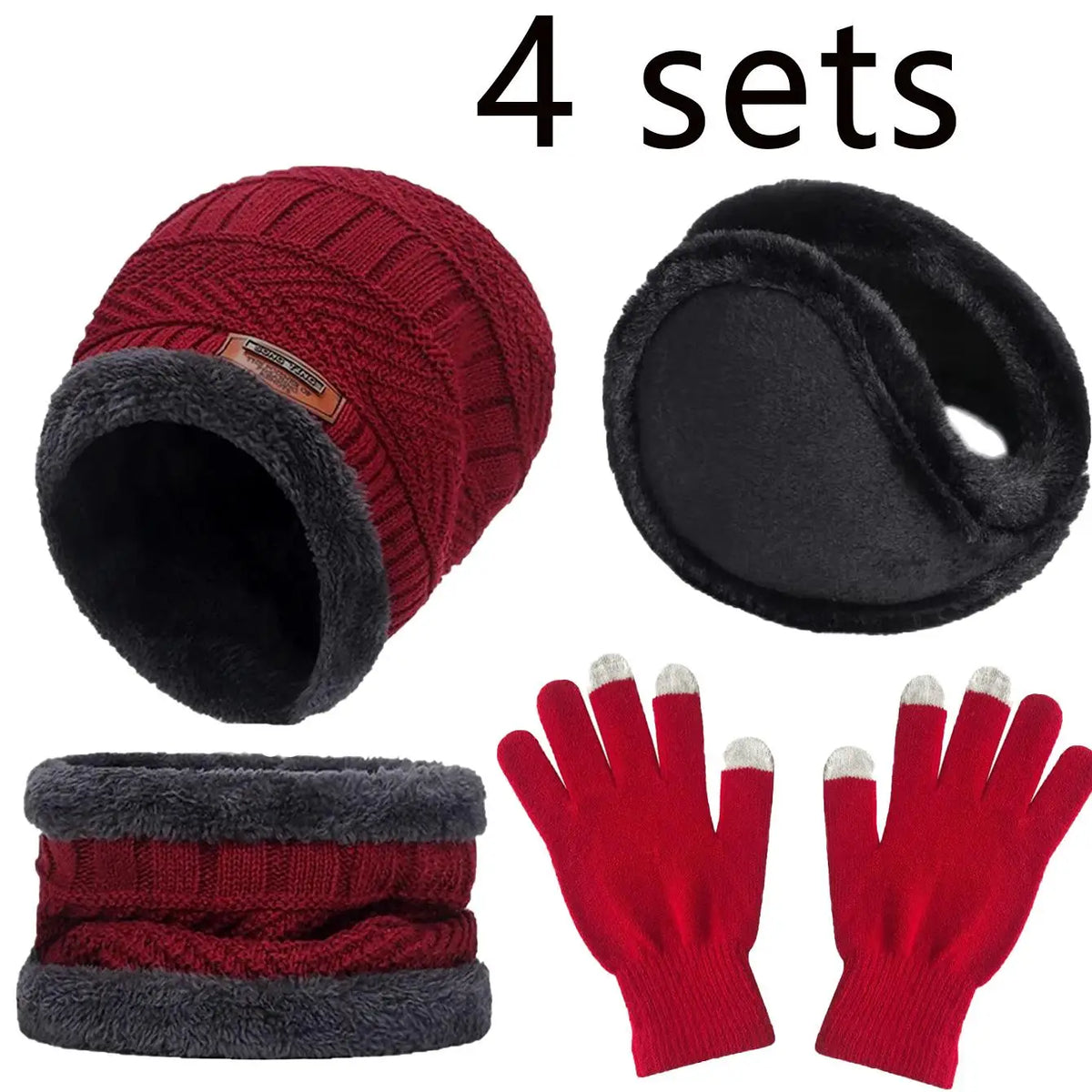 Winter Hat, Scarf & Gloves Set – Fleece-Lined Beanie Set, Kids & Adults