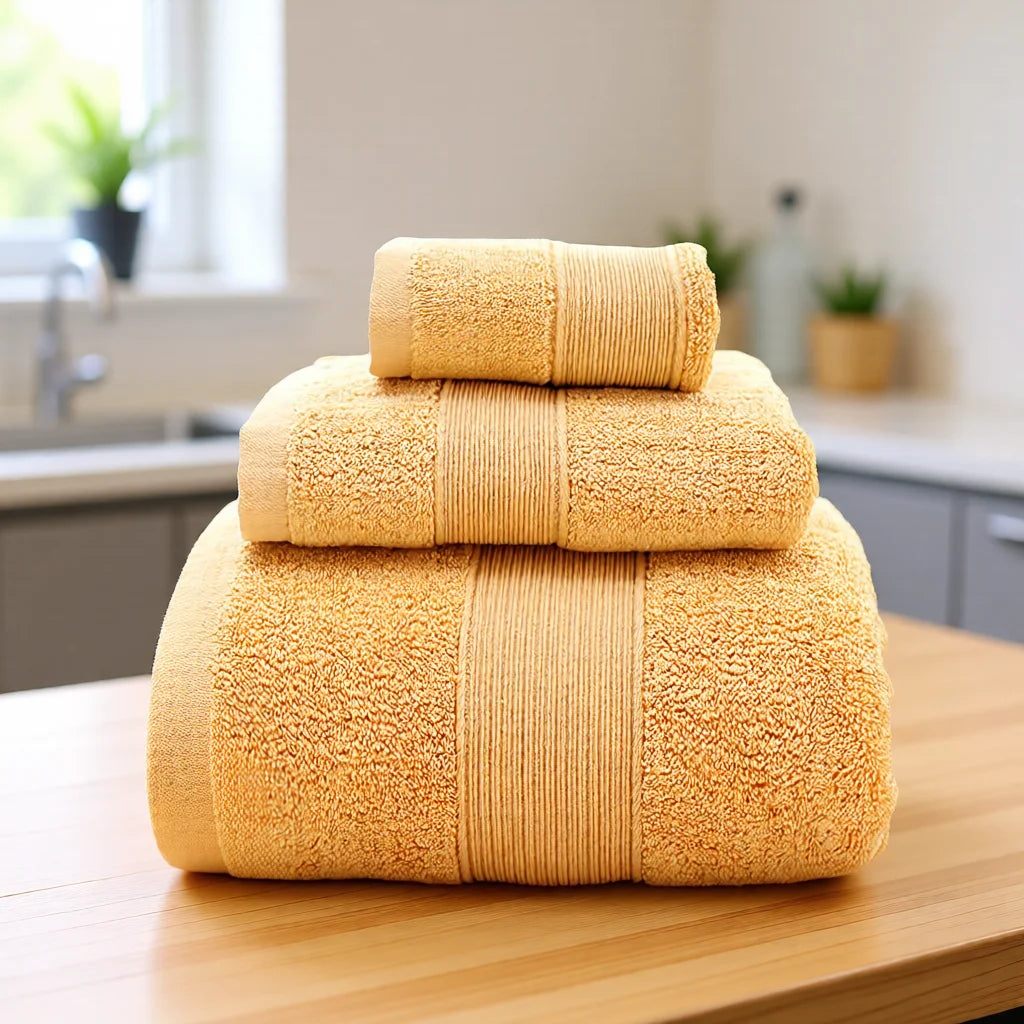 600 GSM Cotton Towel Set – 3 Pieces, Zero-Twist & Fluffy