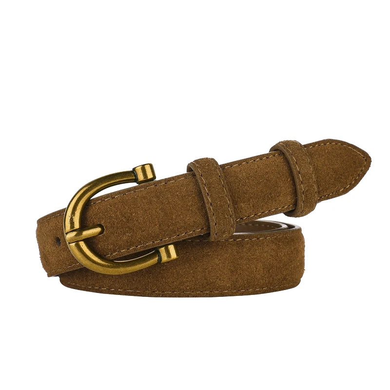 Women's Suede Belt with Gold Horseshoe Buckle