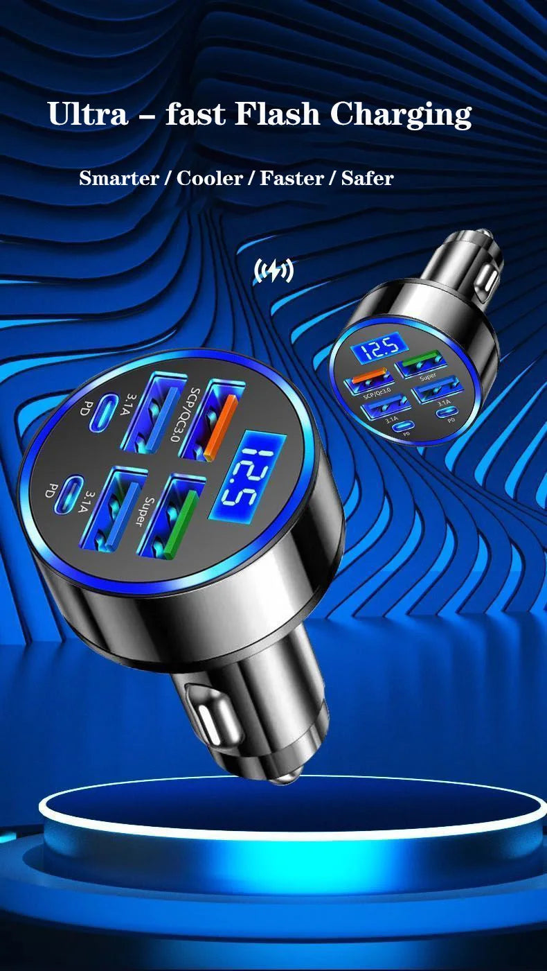 6-Port Car Charger with Digital Display
