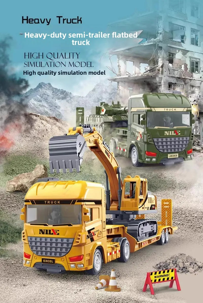 Car Carrier Truck with Construction Vehicles – Friction Toy Set