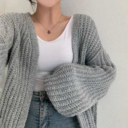 Women's Lantern-Sleeve Knit Cardigan – Relaxed Open-Front Sweater