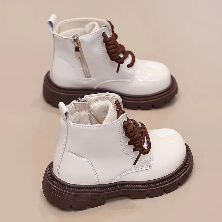Girls' Ankle Boots – Faux Leather with Side Zip & Anti-Slip Sole