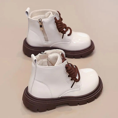 Girls' Ankle Boots – Faux Leather with Side Zip & Anti-Slip Sole