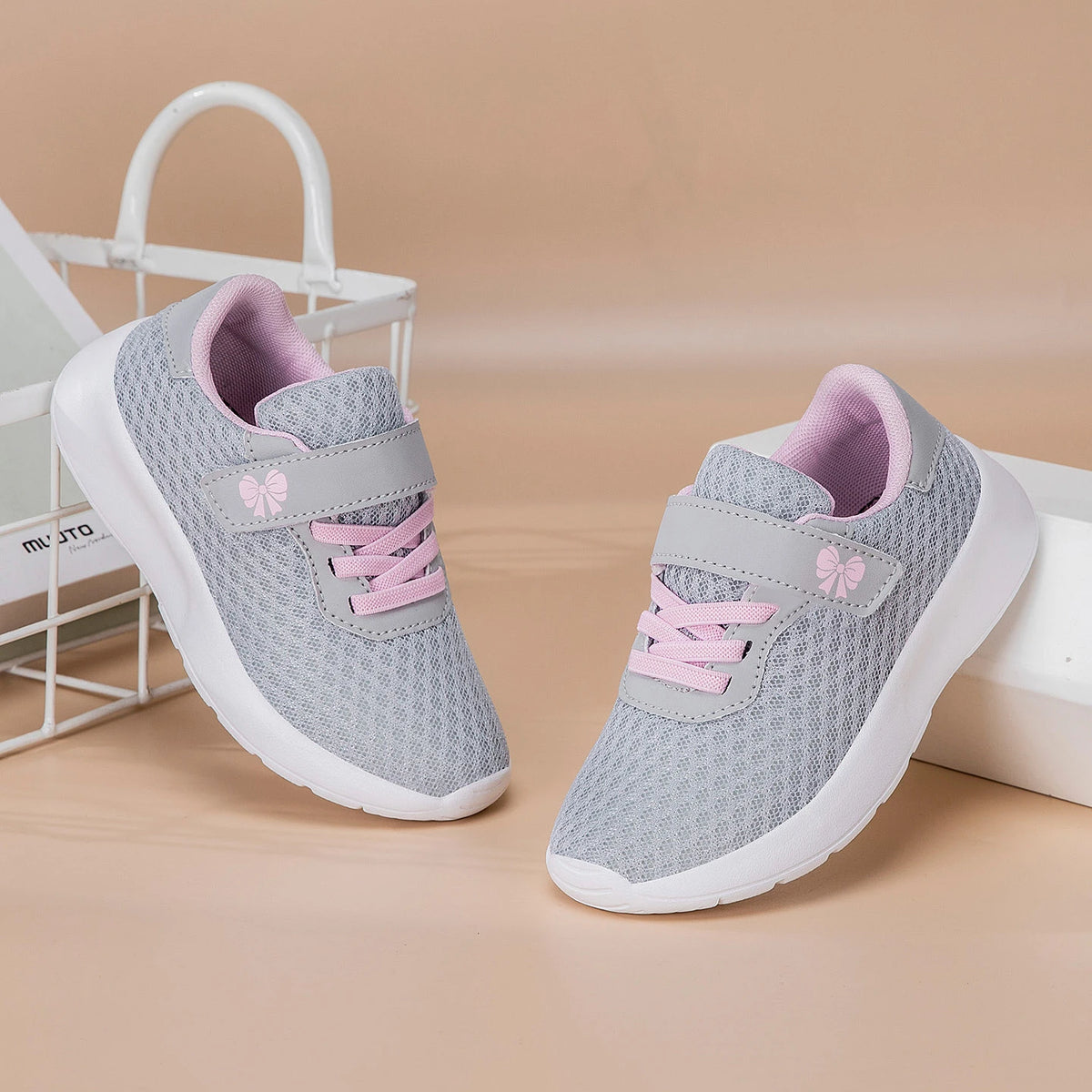 Girls' Breathable Hook-and-Loop Running Sneakers with EVA Soles