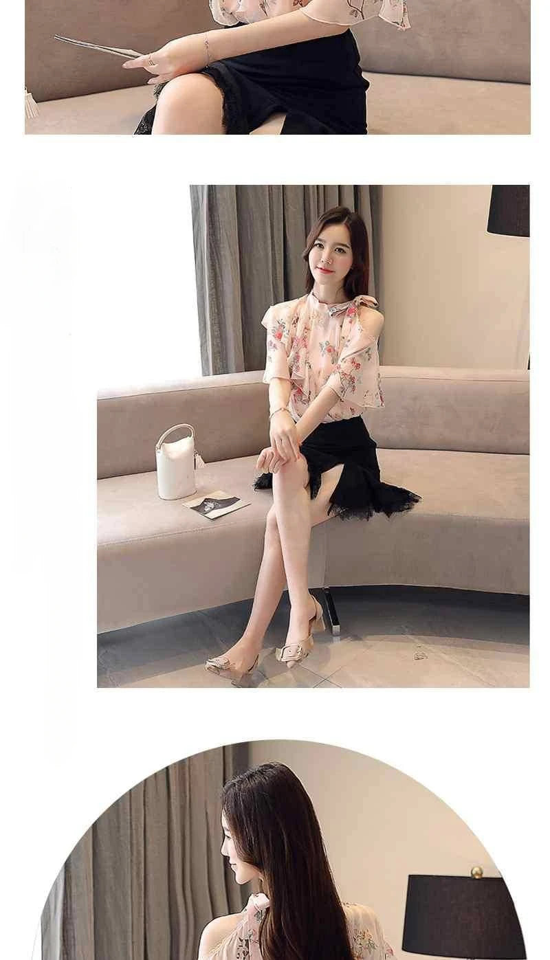 Chiffon Female Tops Floral with Puffy Sleeves Women's Shirt Blouse Modern Long Tall Elegant Luxury Korean Popular Clothes Pretty