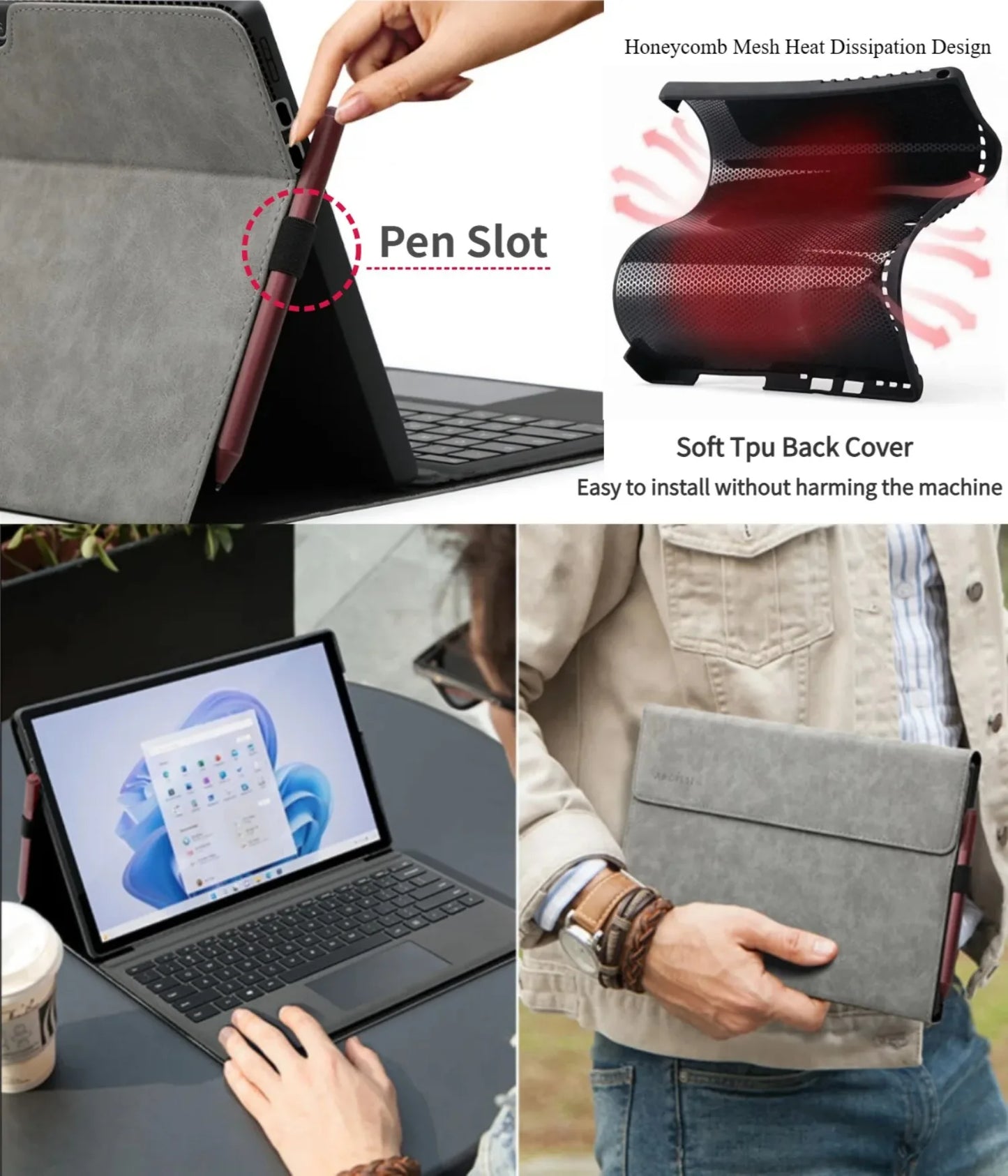 Folio Case for Microsoft Surface Pro 13-inch (12th Edition) 2026 Multi-Angle Stand PU Leather Protective Cover with Pen Holder