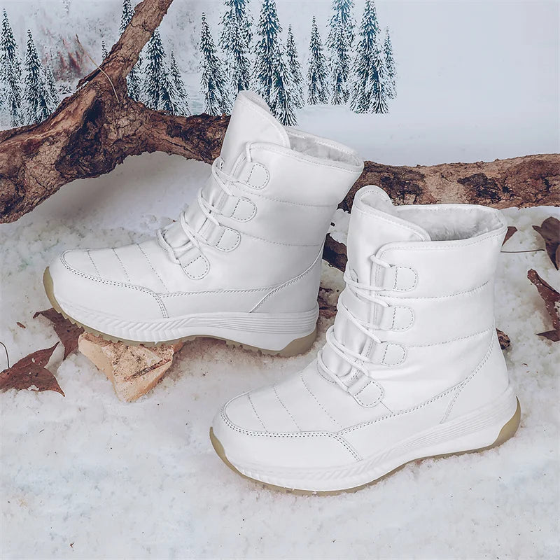 Women's Lace-Up Snow Boots – Plush-Lined Mid-Calf Winter Boots