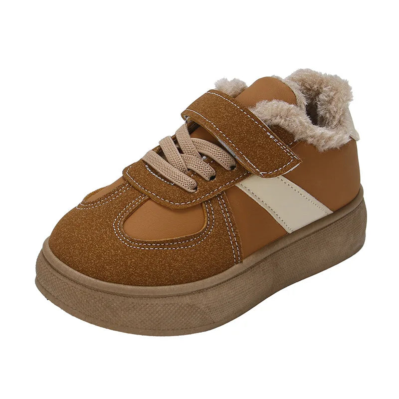 Kids' Plush-Lined Hook-and-Loop Winter Shoes