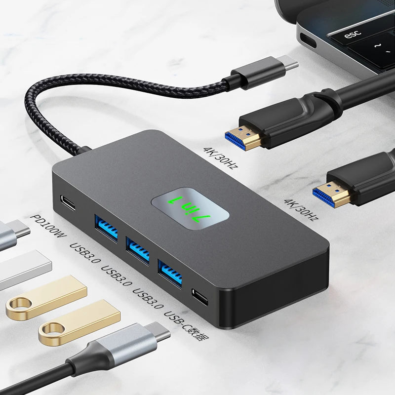 HUB USB C 3.0 Type C Splitter Multi 4K HDMI Monitor RJ45 Ethernet PD Power Adapter Docking Station  Laptop Splitter For Macbook