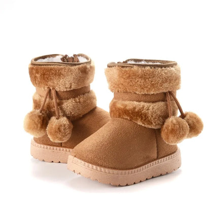 Kids' Pom-Pom Snow Boots – Plush-Lined Winter Boots with Side Zip