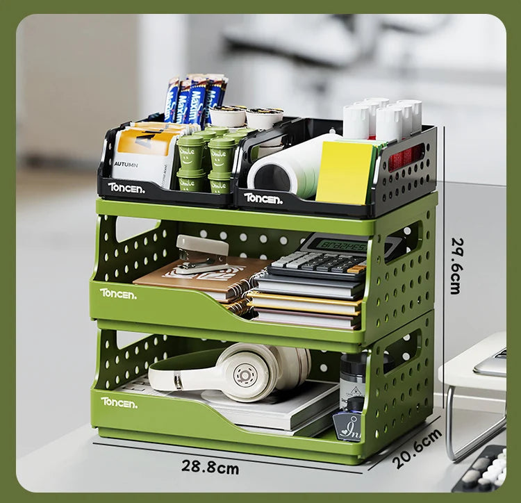 Stylish & Sturdy 3-Tier Desk Organizer with 2 Large + 2 Small Compartments – Stackable Office Storage Box
