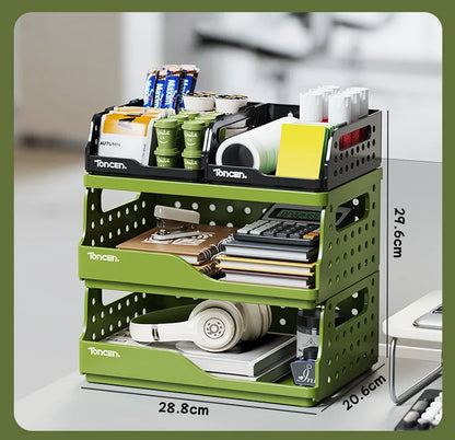 Stylish & Sturdy 3-Tier Desk Organizer with 2 Large + 2 Small Compartments – Stackable Office Storage Box