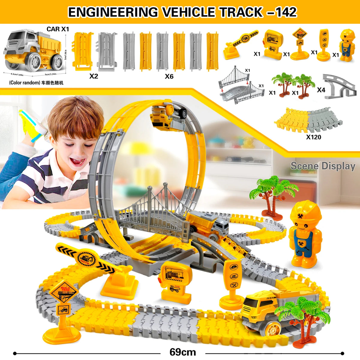 Magic Climbing Track Set – Flexible Race Track with Engineering Cars