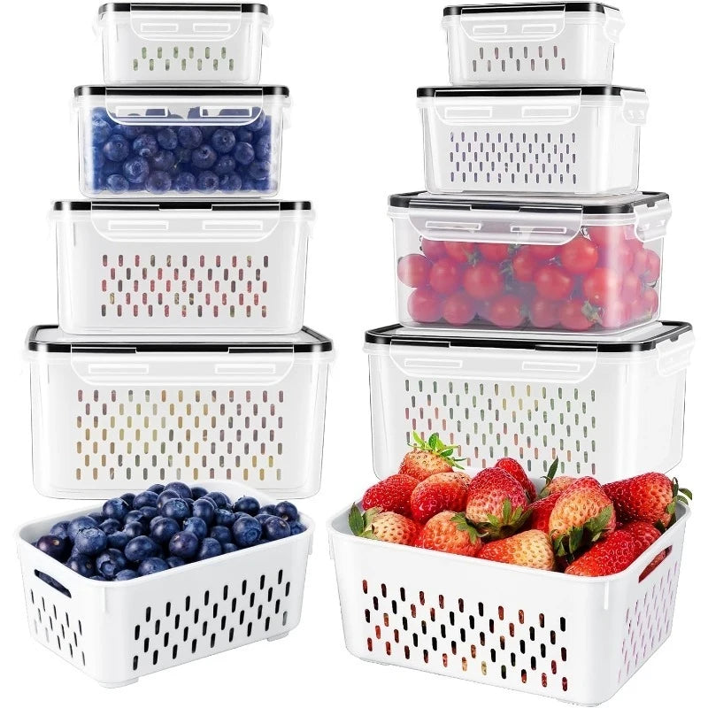 6-Piece Fridge Produce Containers with Drain Baskets & Sealed Lids
