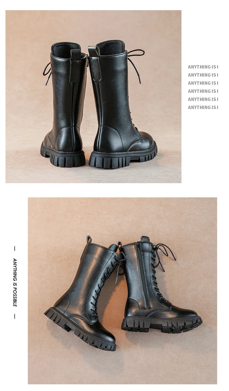 Girls' Lace-Up Square-Heel Ankle Boots