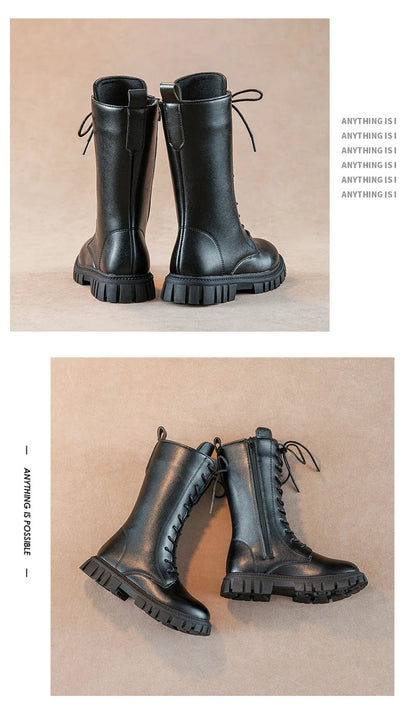 Girls' Lace-Up Square-Heel Ankle Boots