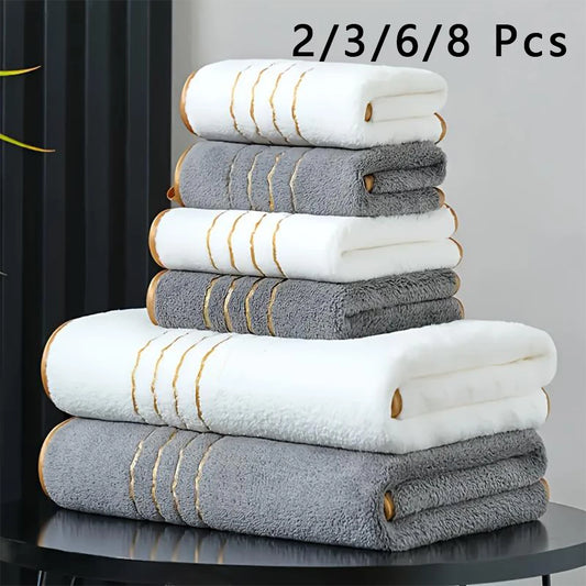 Gold Accent Bath Towel Set – White, Grey or Navy, 2 to 8 Pieces
