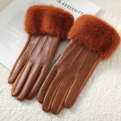 Guanti da donna in ecopelle con polsino in ecopelliccia – Touchscreen