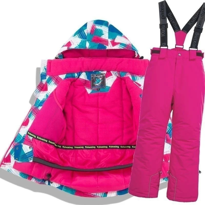 -30 Degree Kids Ski Suit Boy Girls Winter Outdoor Sports Waterproof Skiing Snowboarding Jackets Snow Pants Children Clothing Set