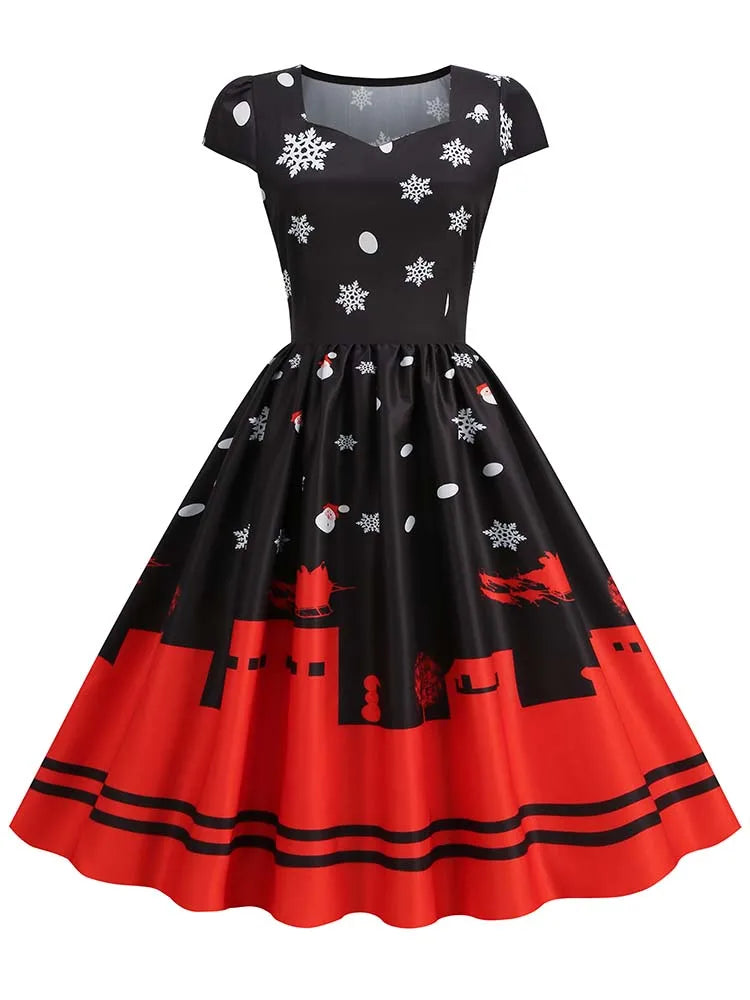 Women's Vintage-Style Printed A-Line Party Dress
