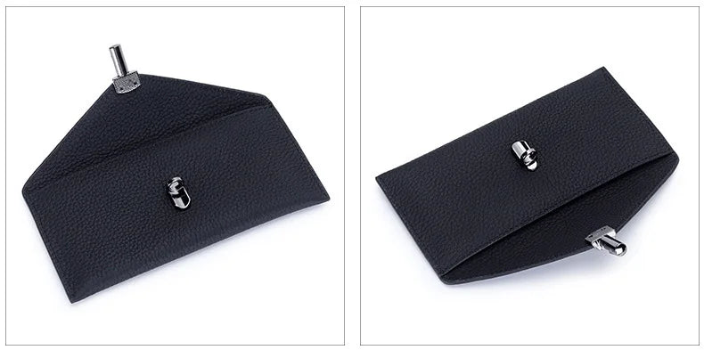 Genuine Leather Envelope Wallet for Women – Slim Long Clutch with Lock Clasp