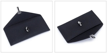 Cartera tipo sobre de cuero genuino para mujer – Clutch largo y delgado con cierre de seguridad