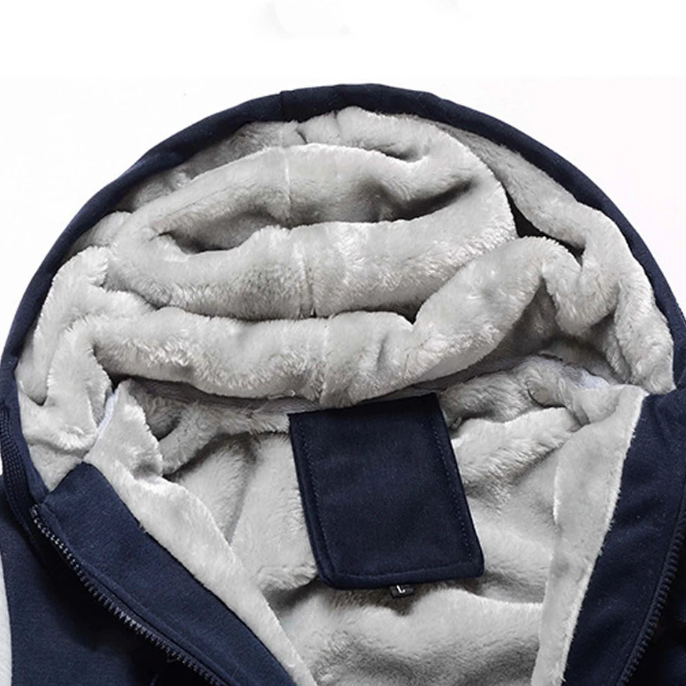 Men's Winter Jackets Thick Warm Jacket Brand Sportswear Coat Pants Solid Color Fleece Zipper Hooded Long Sleeved Male Outerwear