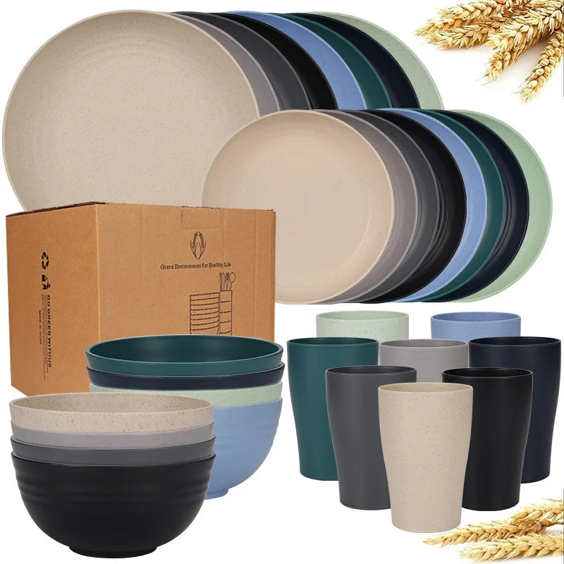 16-Piece Wheat-Straw Tableware Set